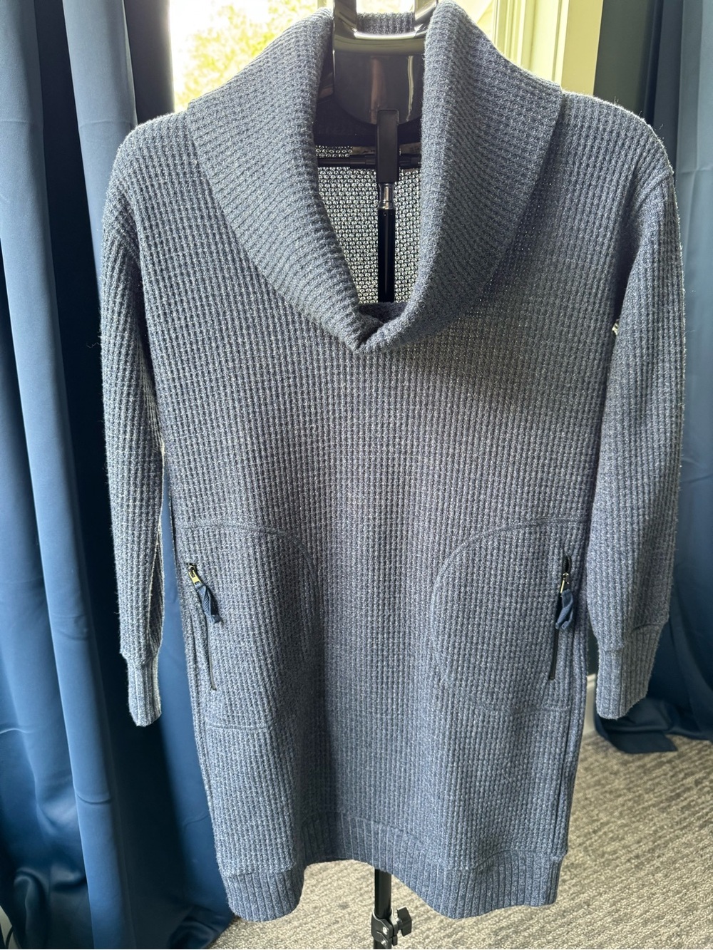 Dakini Heathered Blue Waffle Knit Cowl Neck Long Sleeve Sweater Dress Size Small